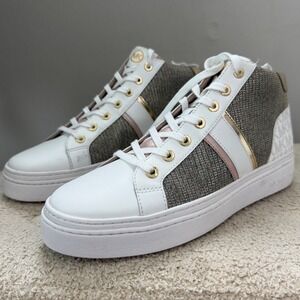 Michael Kors White Gold High Top Sneakers MK Monogram Preppy 9M NEW